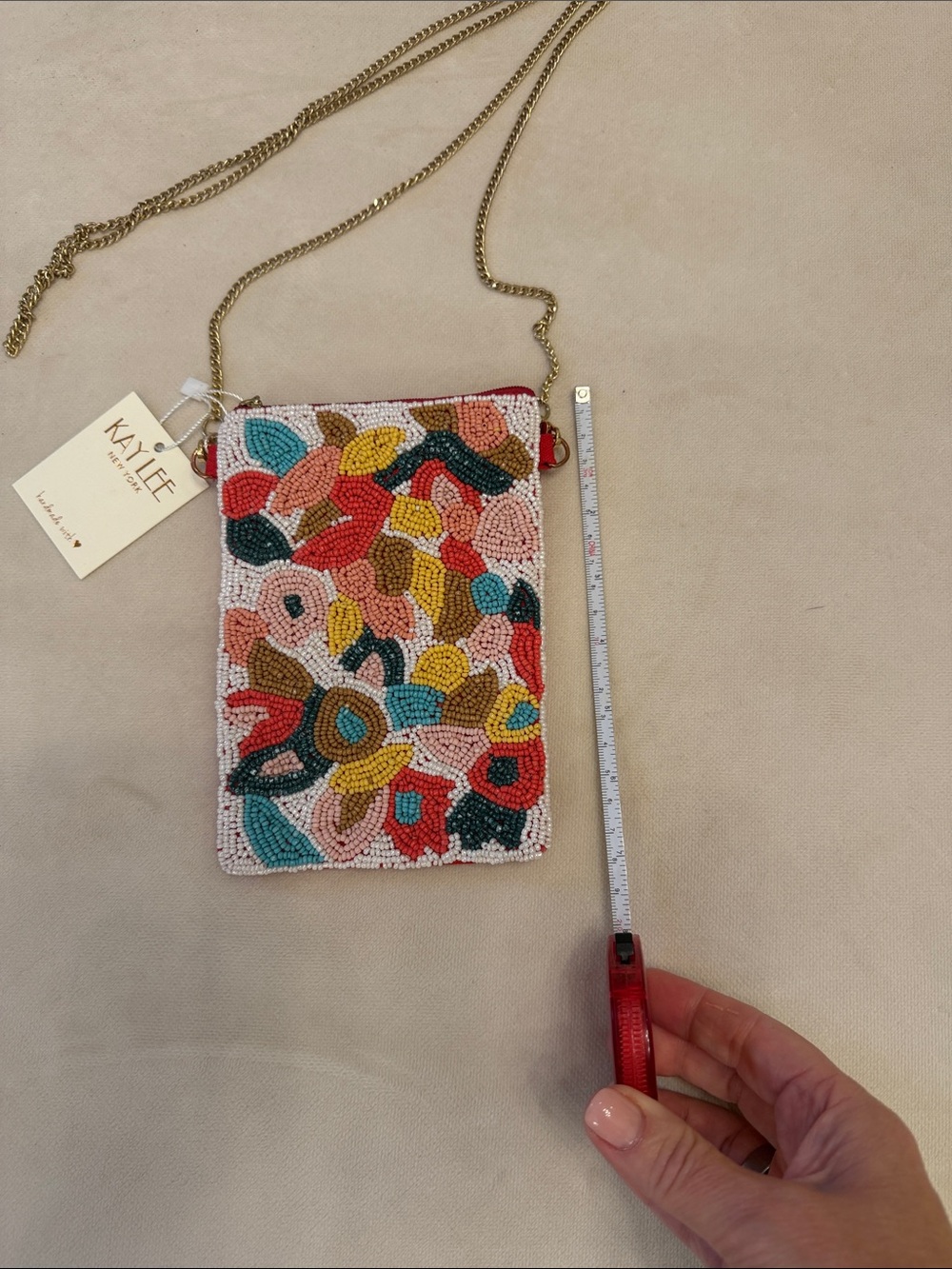 Multicolor Beaded Floral Crossbody Bag with Gold Chain - Picture 2 of 5